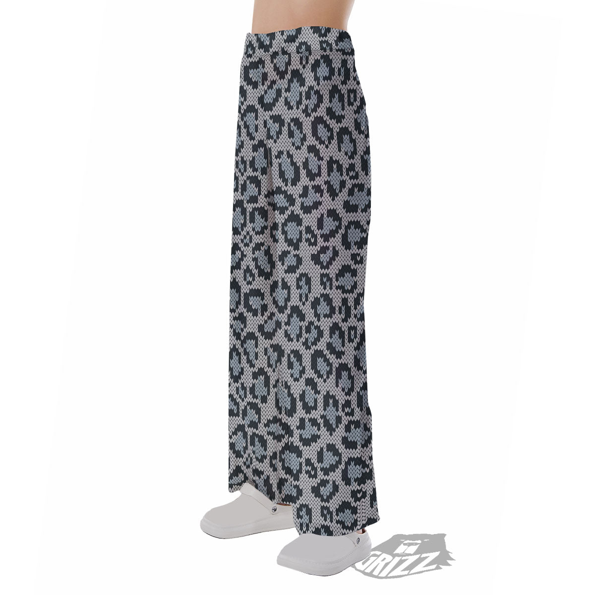 Knitted Snow Leopard Print Pattern Pajama Pants-grizzshop