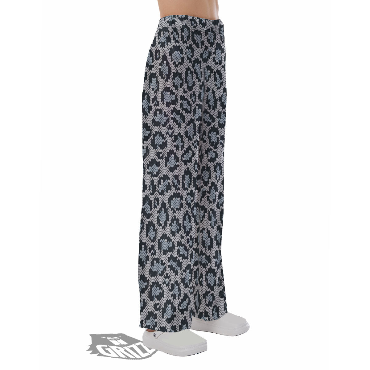 Knitted Snow Leopard Print Pattern Pajama Pants-grizzshop