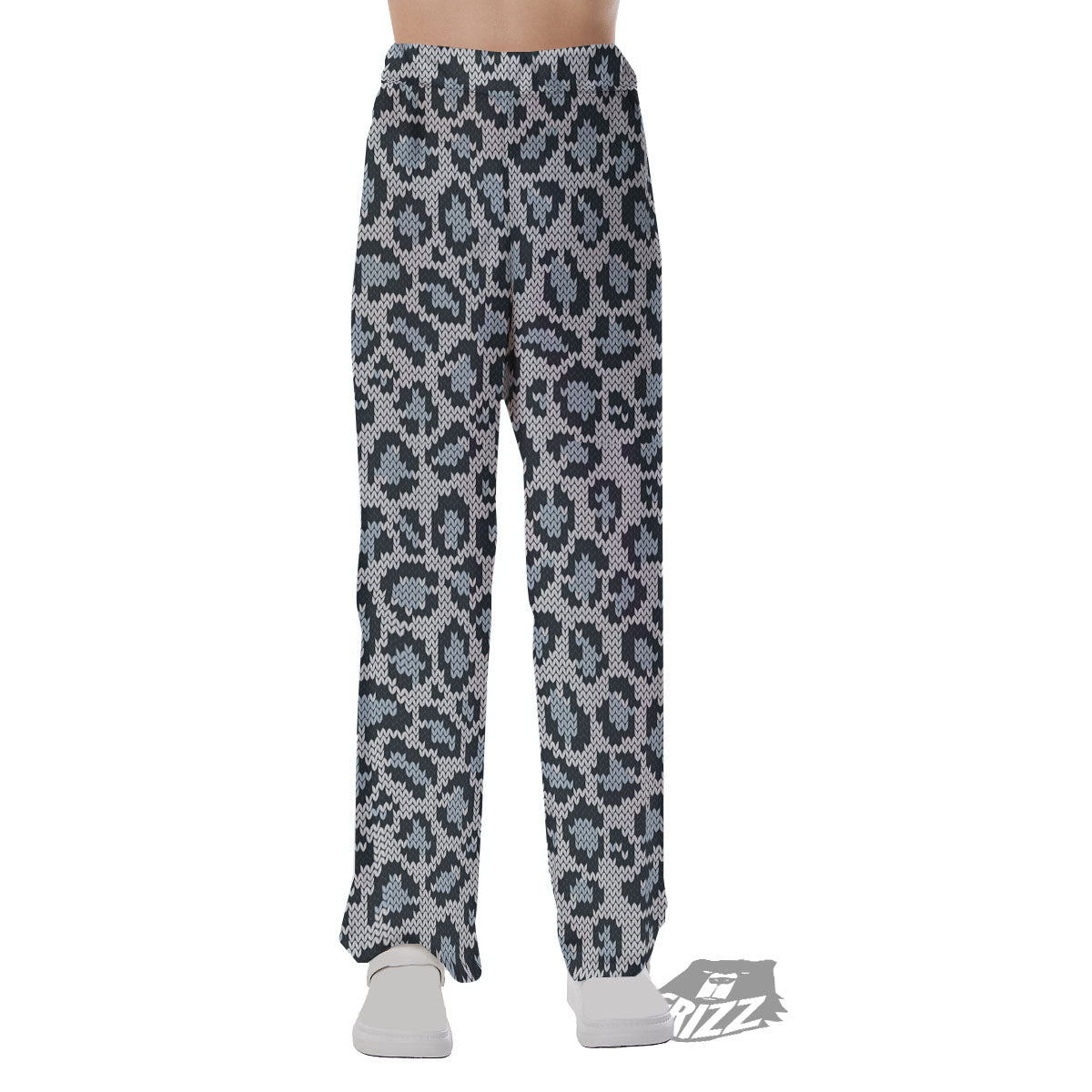 Knitted Snow Leopard Print Pattern Pajama Pants-grizzshop