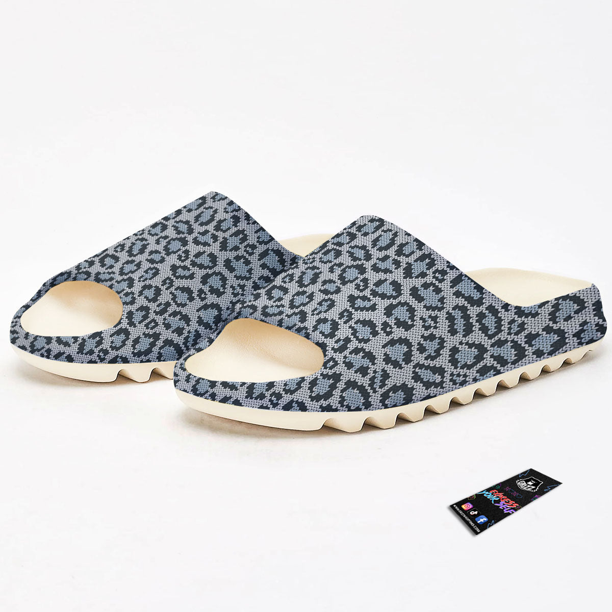 Knitted Snow Leopard Print Pattern Sandals-grizzshop