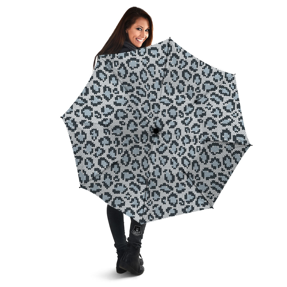 Knitted Snow Leopard Print Pattern Umbrella-grizzshop