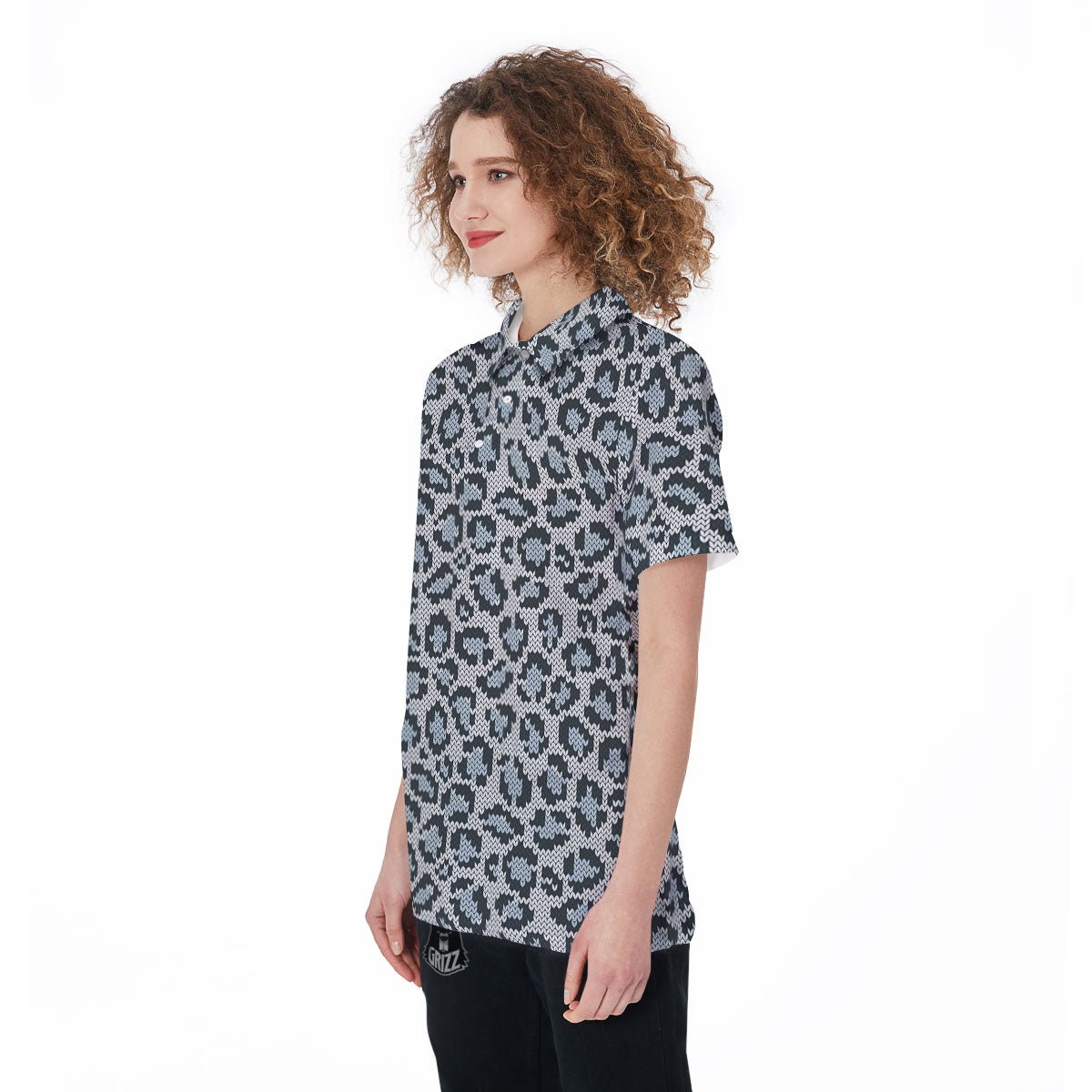 Knitted Snow Leopard Print Pattern Women's Golf Shirts-grizzshop