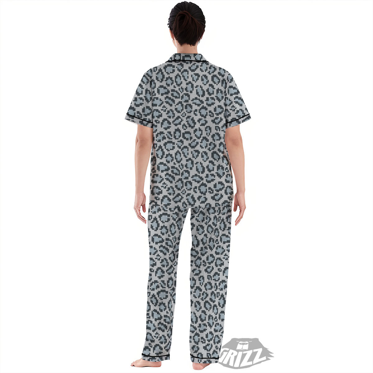 Knitted Snow Leopard Print Pattern Women's Pajamas Set-grizzshop