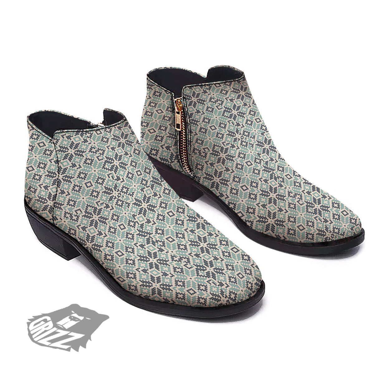 Knitted Snow Print Pattern Ankle Boots-grizzshop
