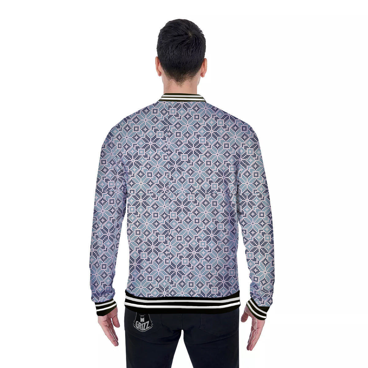 Knitted Snow Print Pattern Baseball Jacket-grizzshop