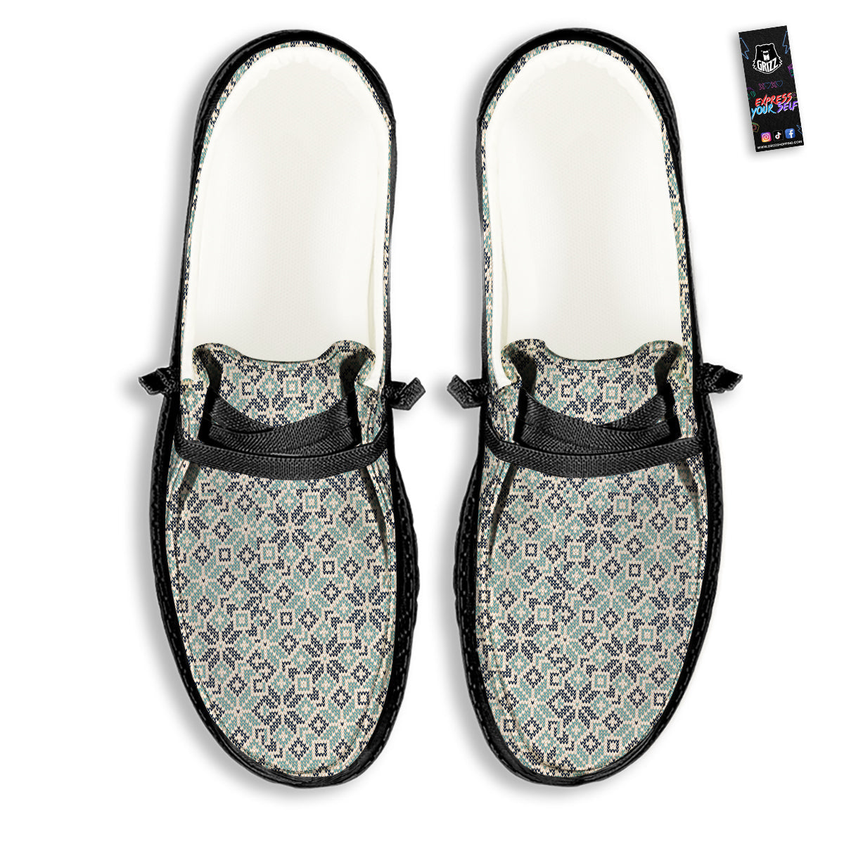 Knitted Snow Print Pattern Black Loafers-grizzshop