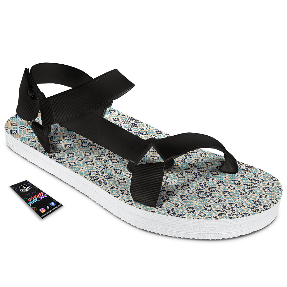 Knitted Snow Print Pattern Black Open Toe Sandals-grizzshop