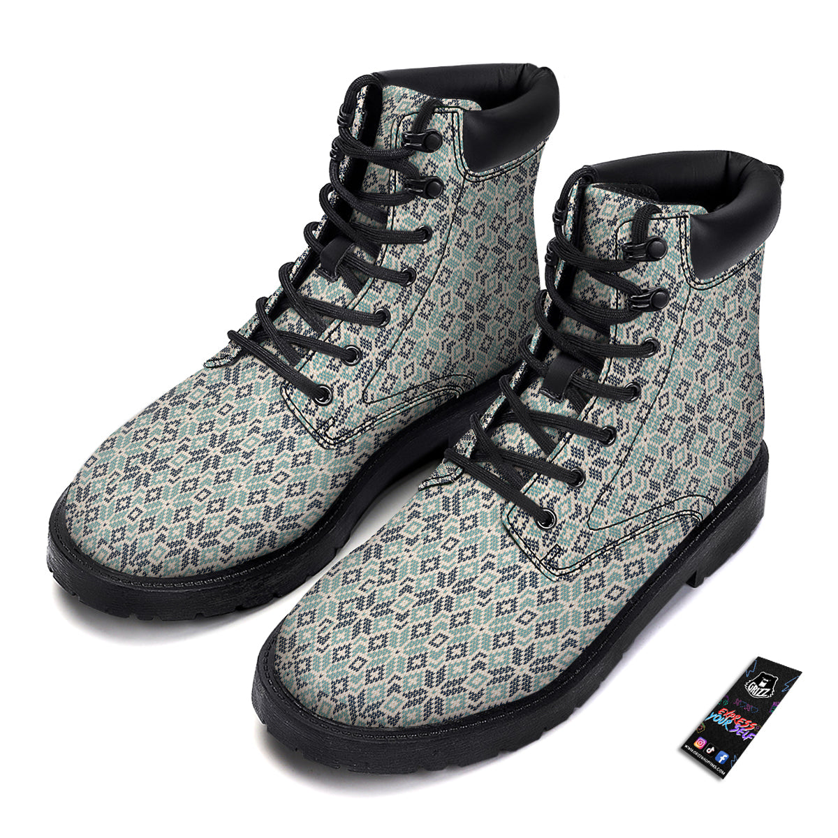 Knitted Snow Print Pattern Boots-grizzshop