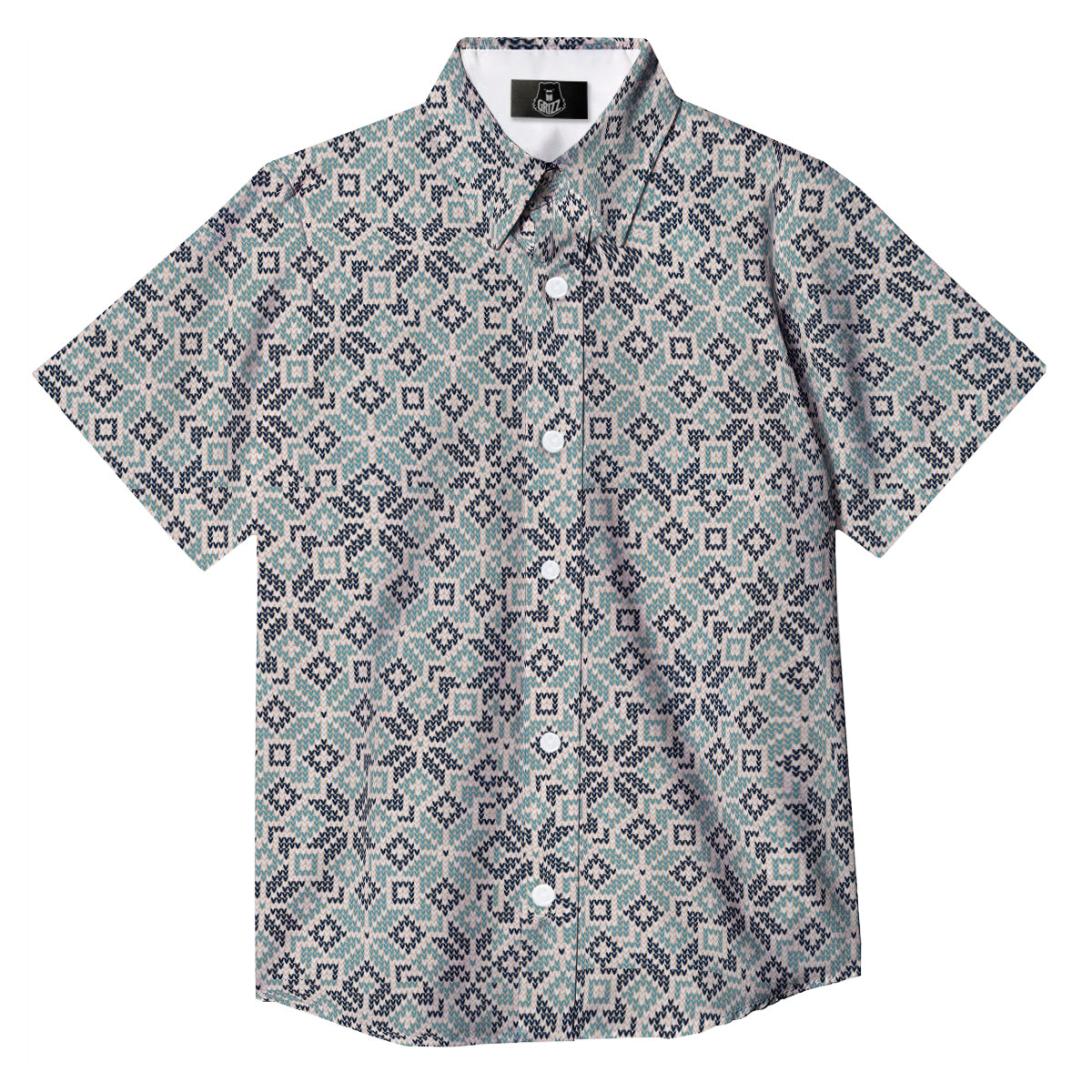 Knitted Snow Print Pattern Button Up Shirt-grizzshop