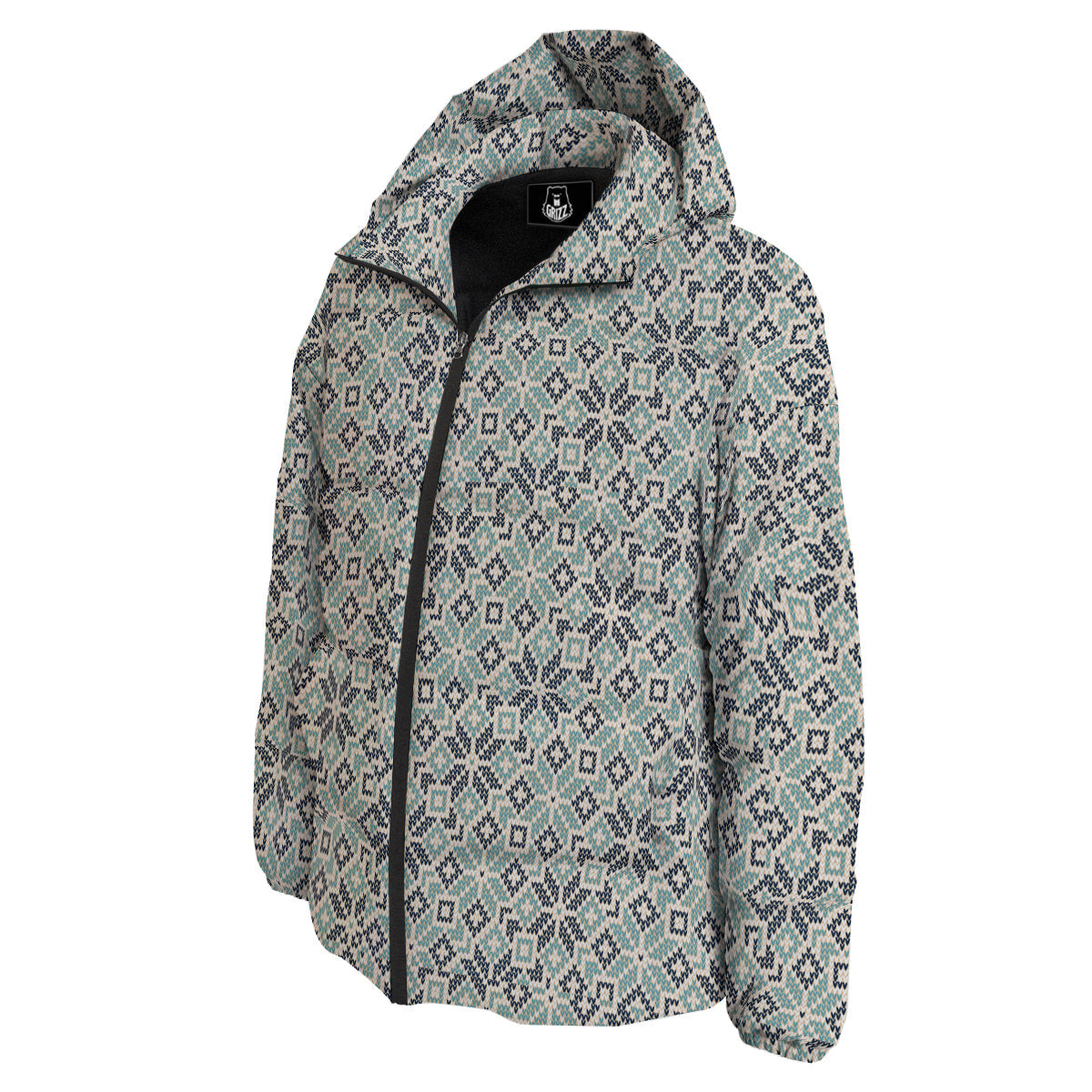 Knitted Snow Print Pattern Down Jacket-grizzshop