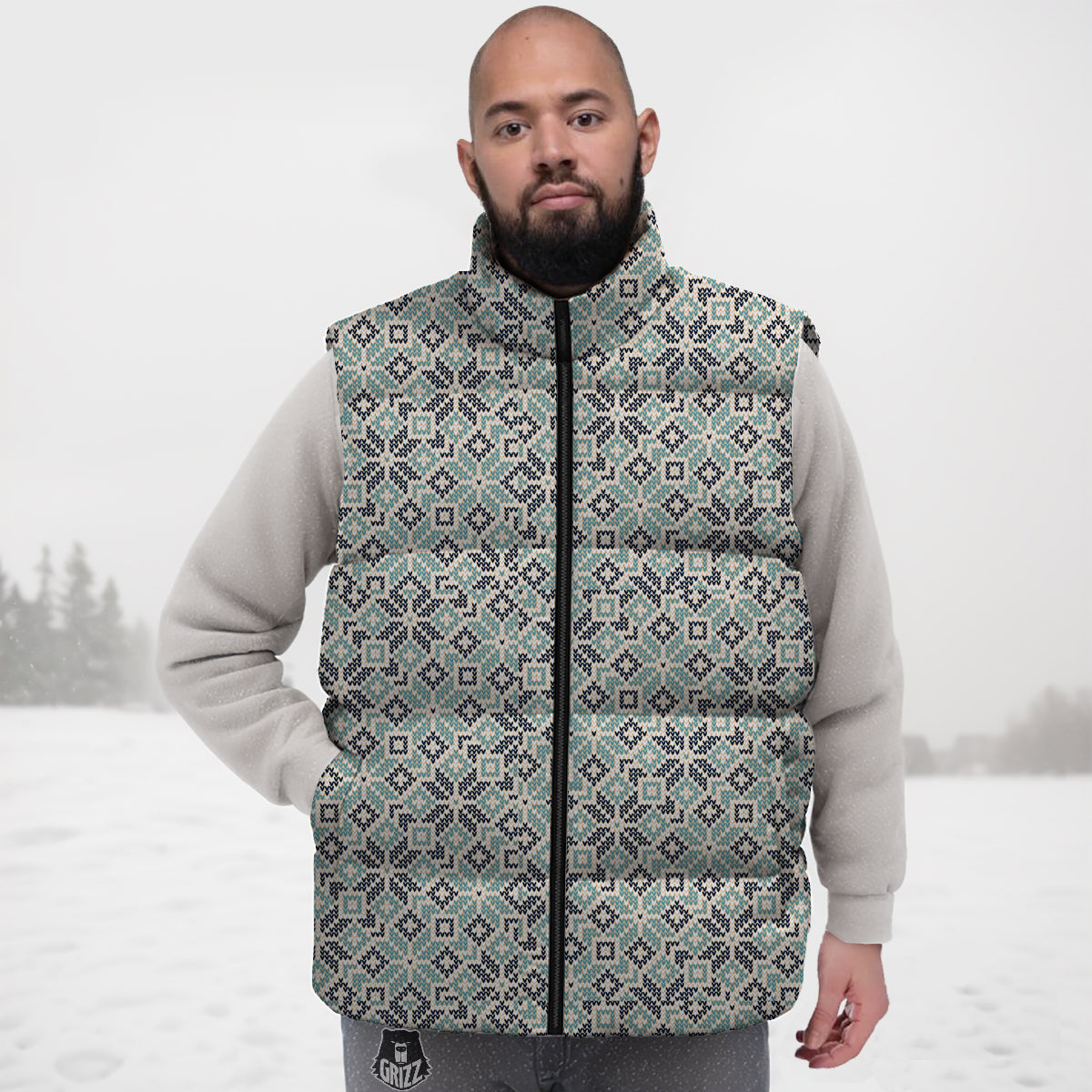 Knitted Snow Print Pattern Down Vest