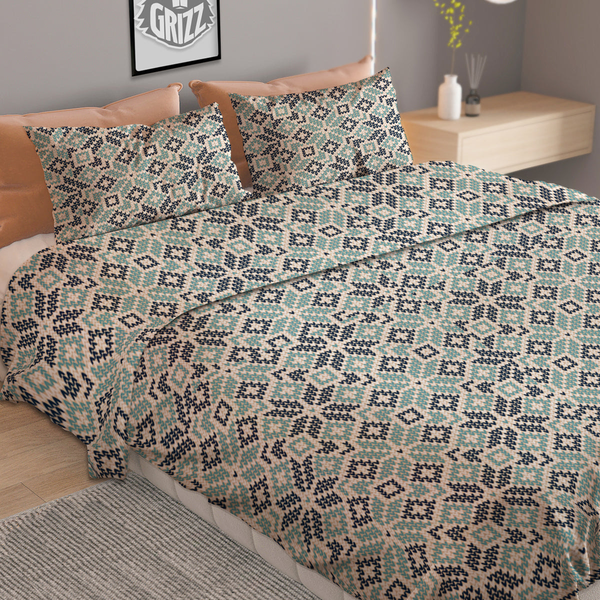 Knitted Snow Print Pattern Duvet Cover Bedding Set
