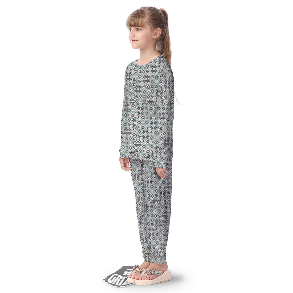 Knitted Snow Print Pattern Kid's Pajamas-grizzshop