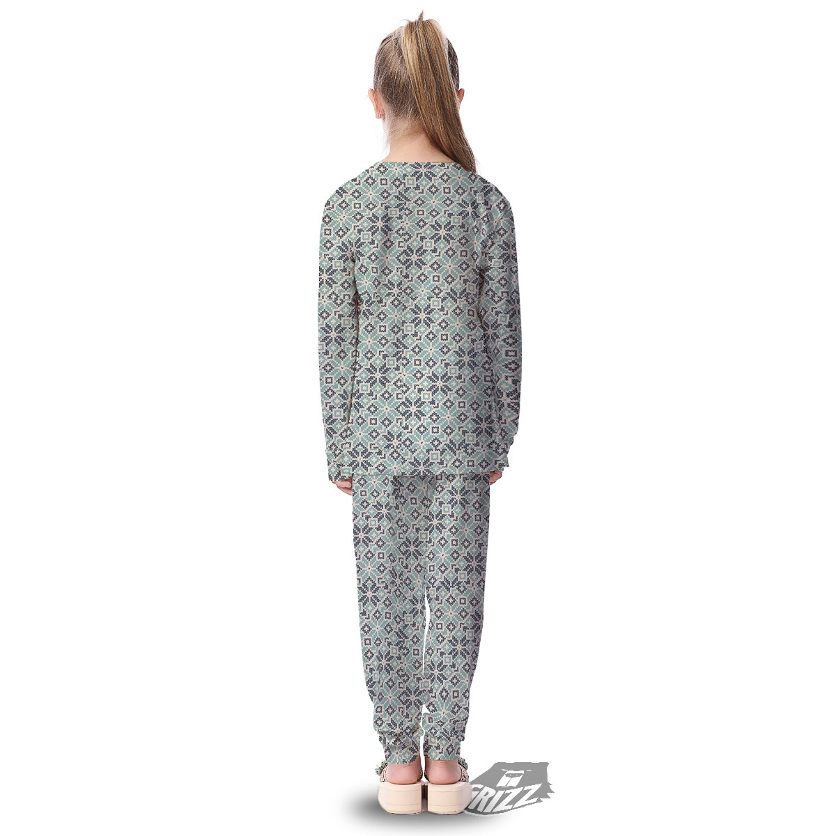 Knitted Snow Print Pattern Kid's Pajamas-grizzshop