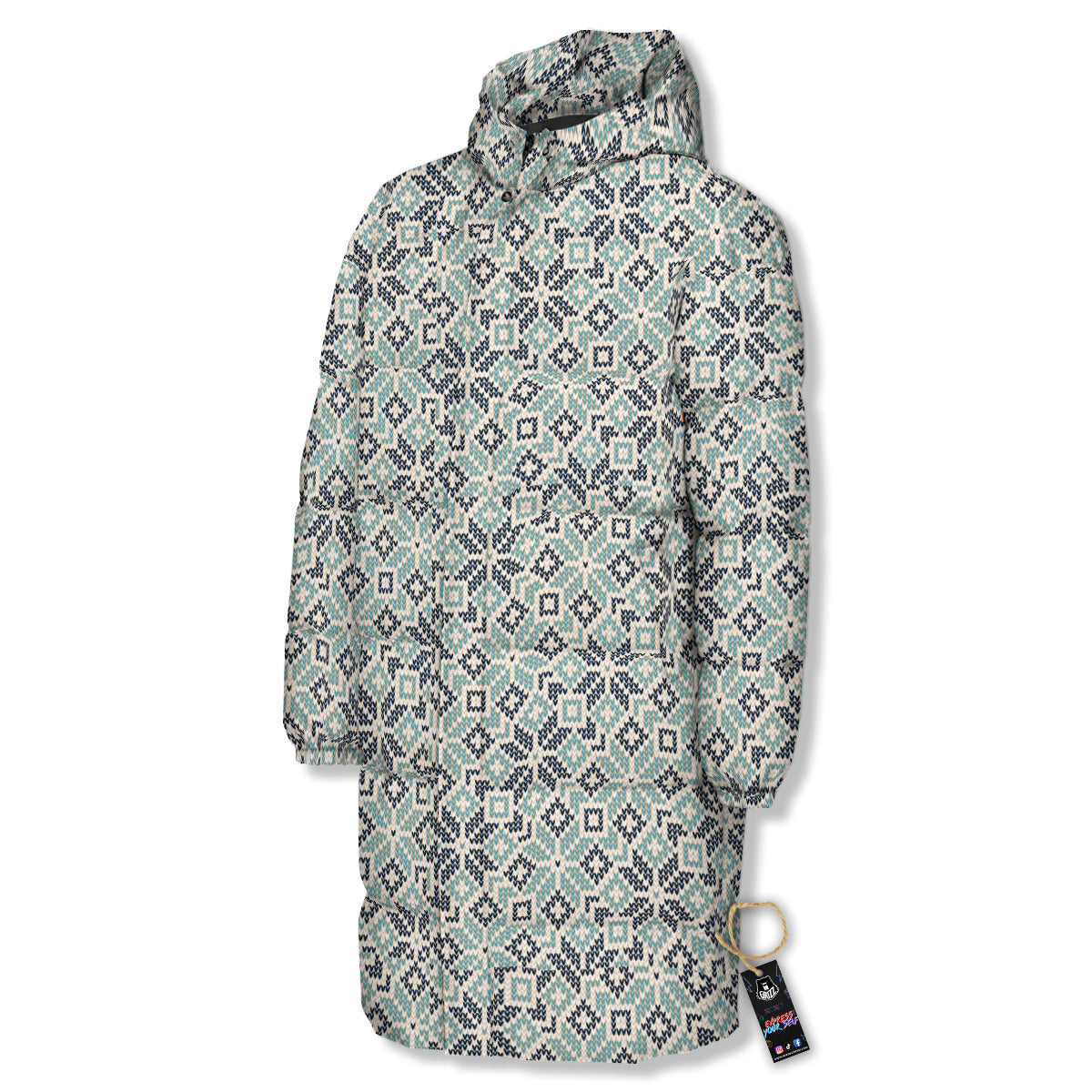 Knitted Snow Print Pattern Long Down Jacket-grizzshop