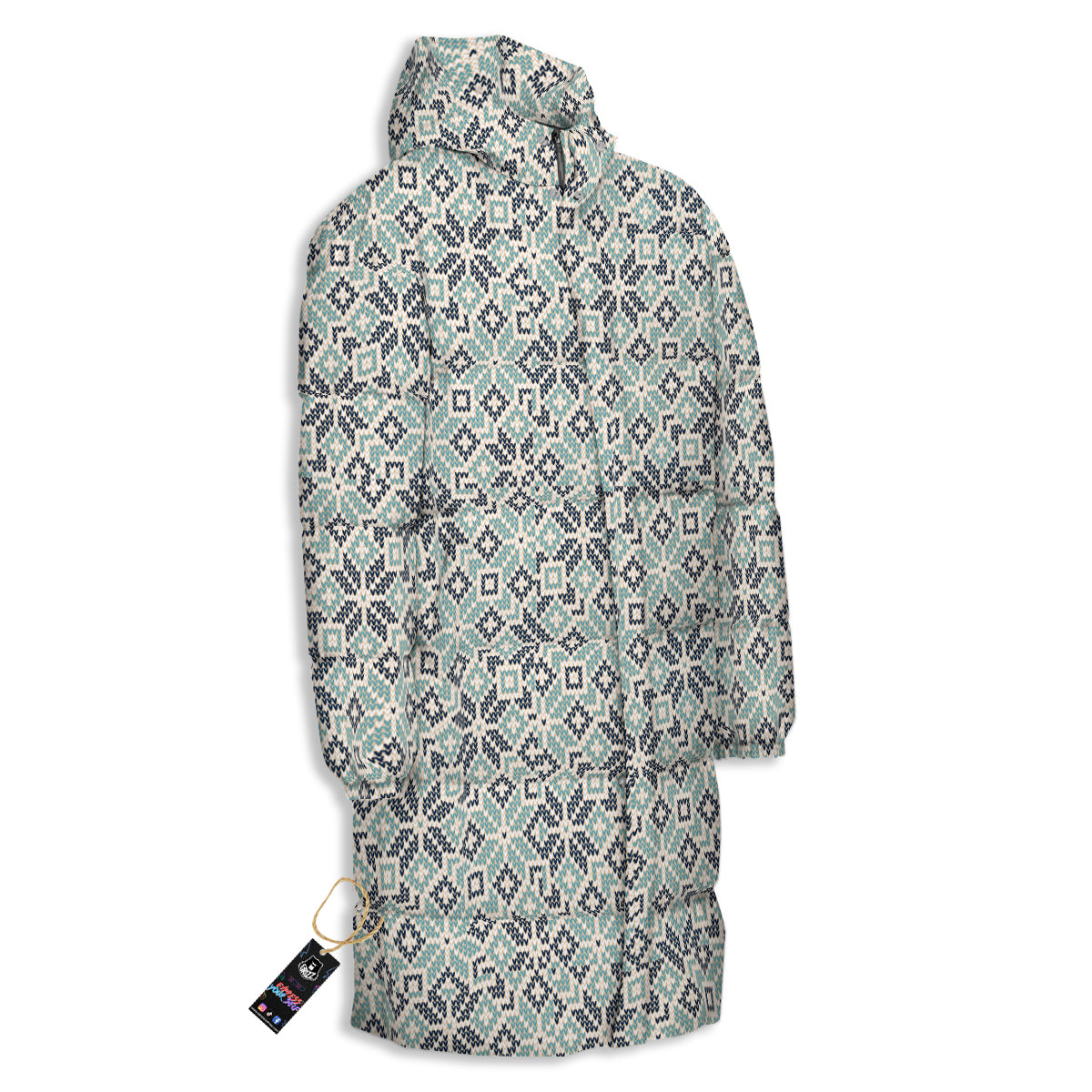 Knitted Snow Print Pattern Long Down Jacket-grizzshop