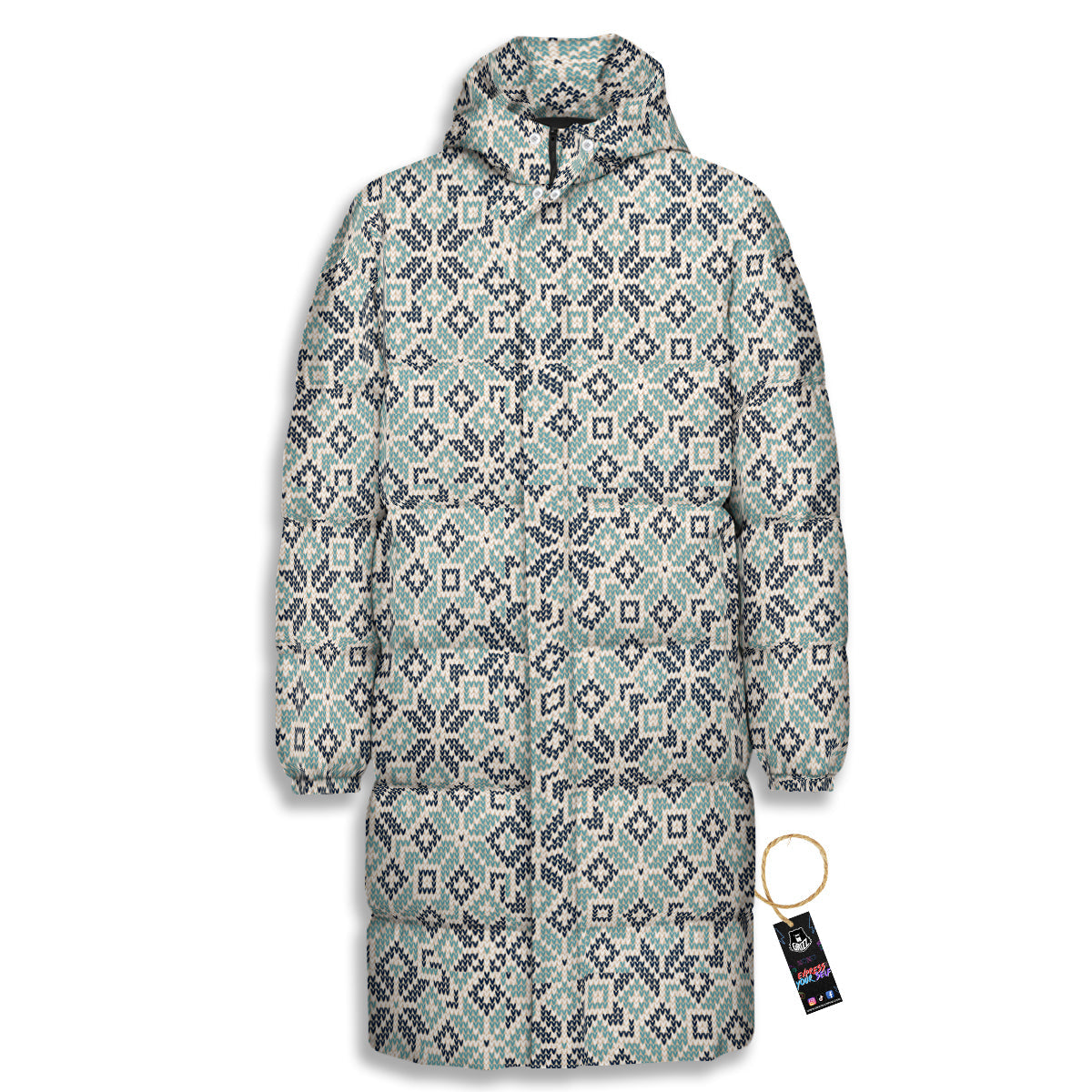 Knitted Snow Print Pattern Long Down Jacket-grizzshop