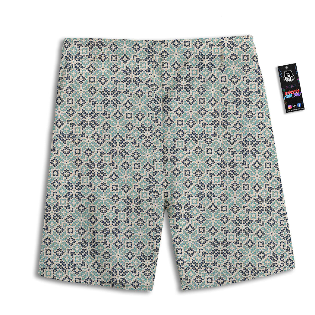 Knitted Snow Print Pattern Men's Athletic Shorts