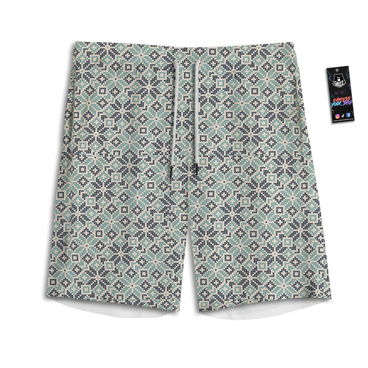 Knitted Snow Print Pattern Men's Athletic Shorts