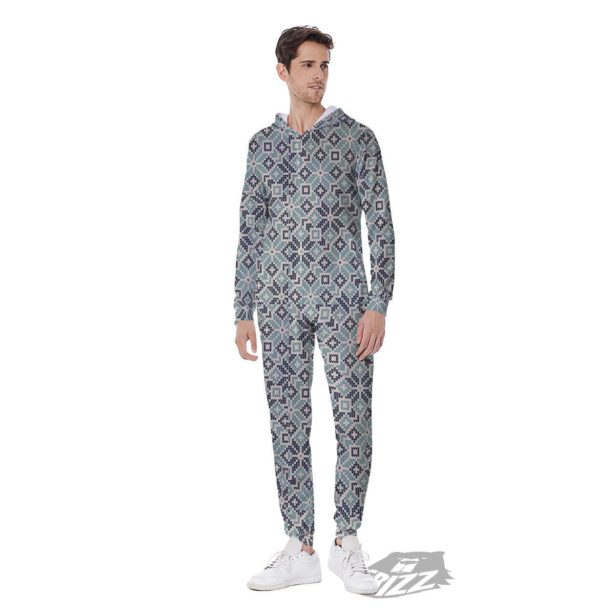 Knitted Snow Print Pattern Men's Jumpsuit-grizzshop