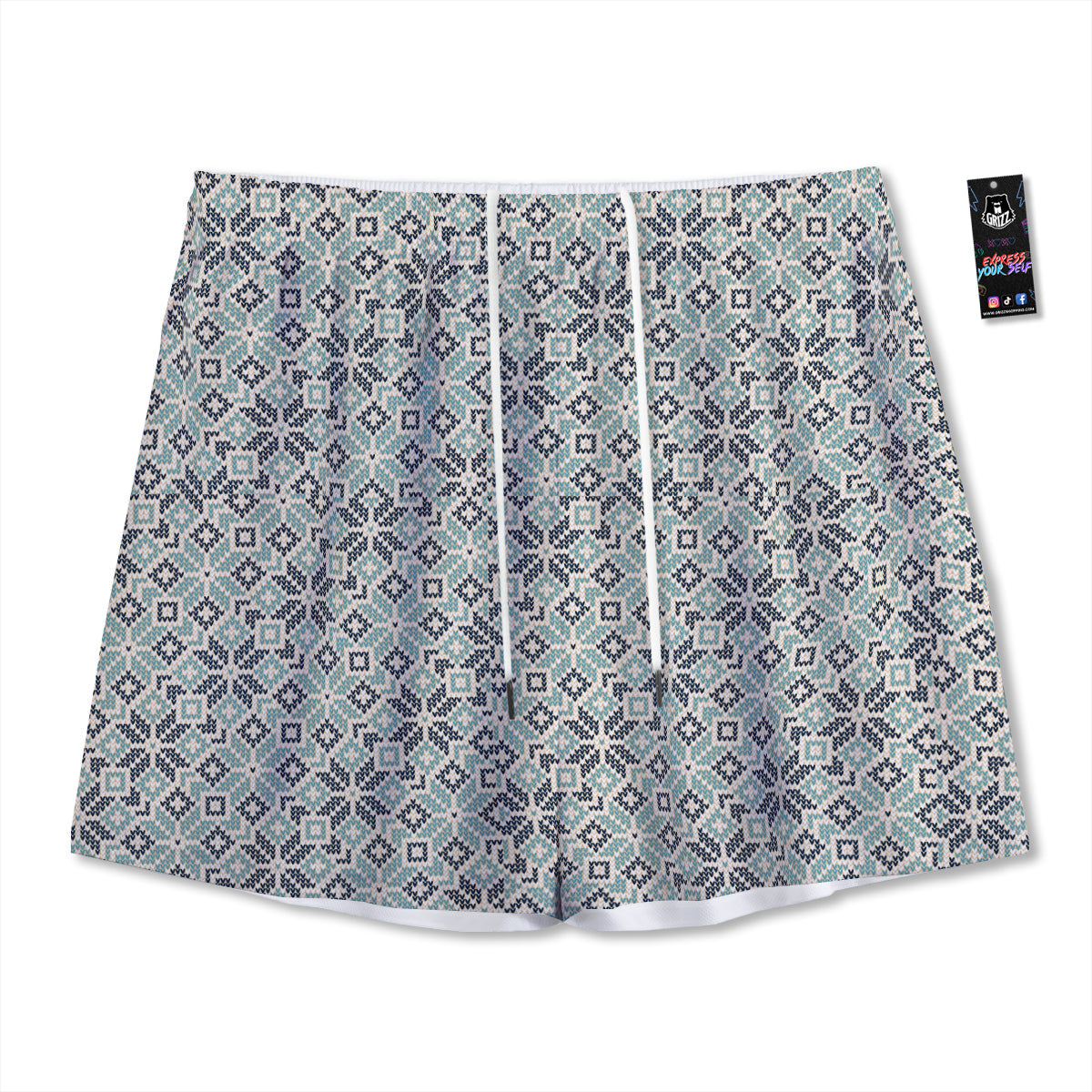 Knitted Snow Print Pattern Mesh Shorts