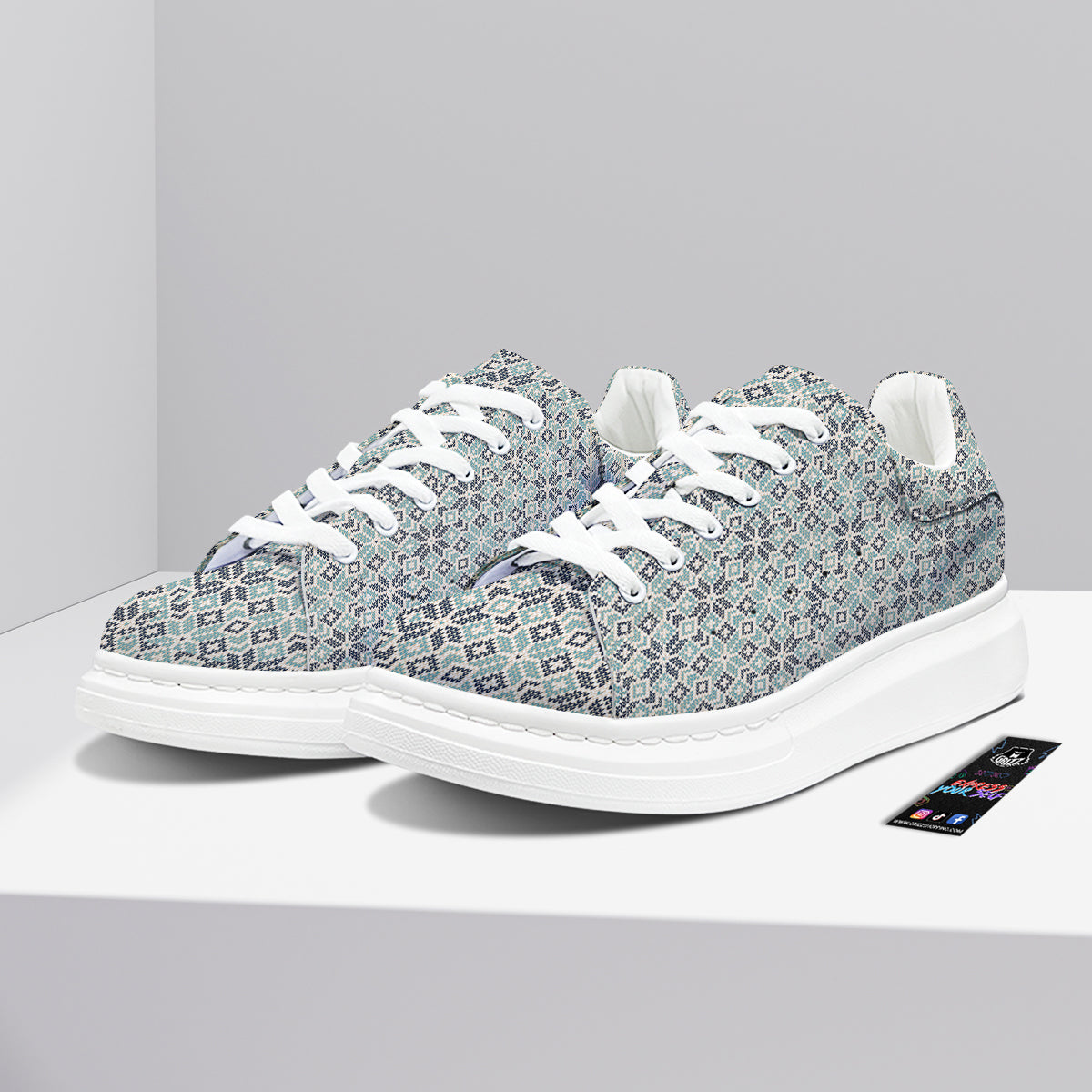 Knitted Snow Print Pattern Platform Shoes-grizzshop