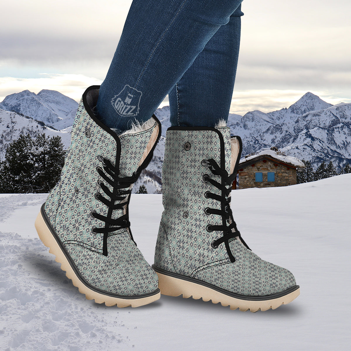 Knitted Snow Print Pattern Snow Boots-grizzshop