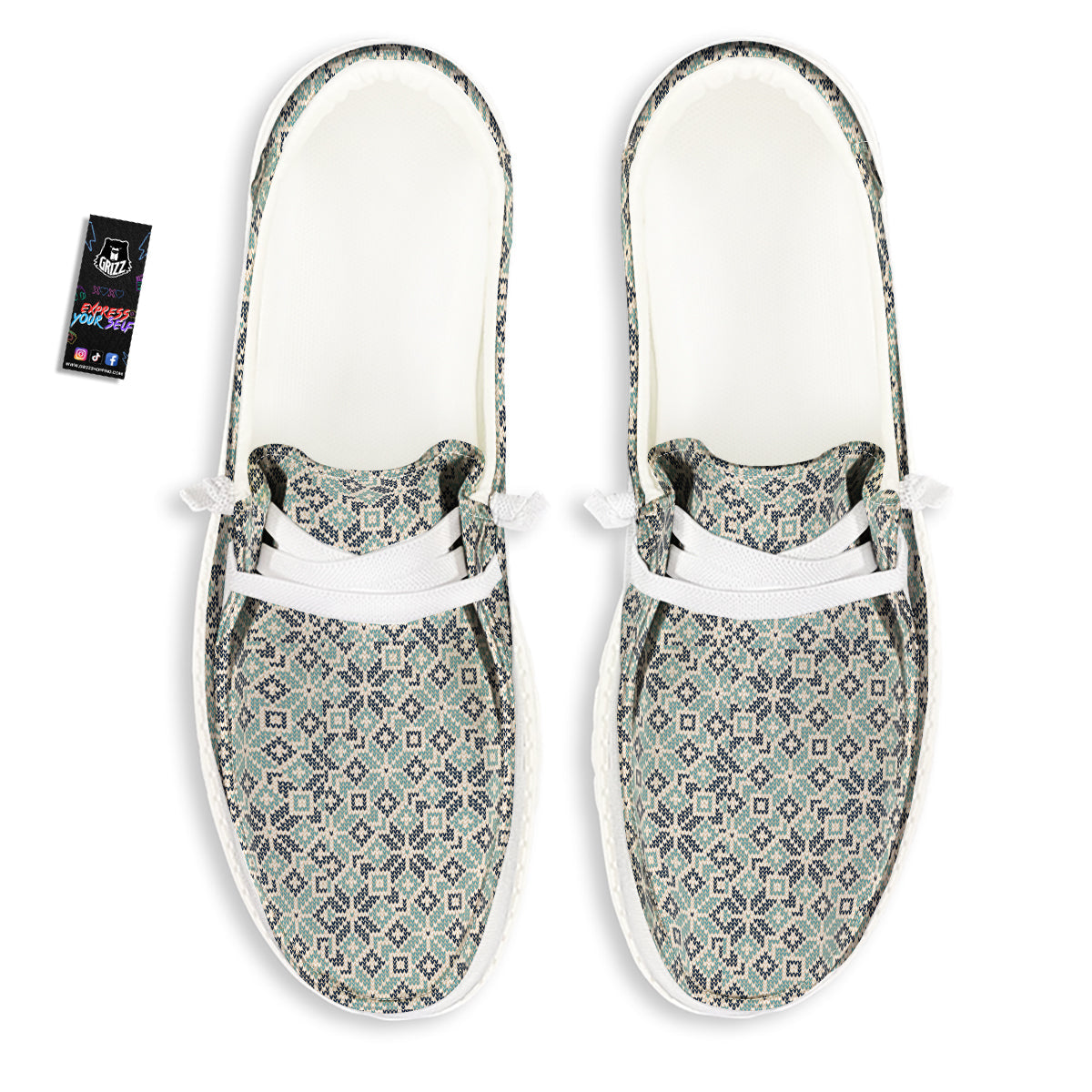Knitted Snow Print Pattern White Loafers-grizzshop