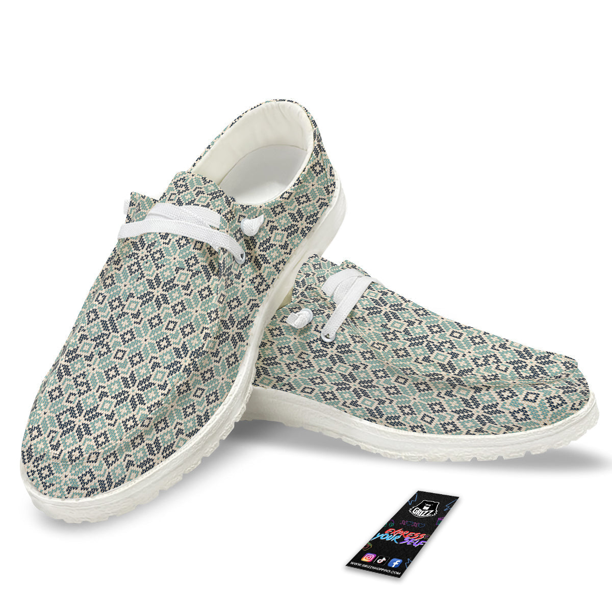 Knitted Snow Print Pattern White Loafers-grizzshop