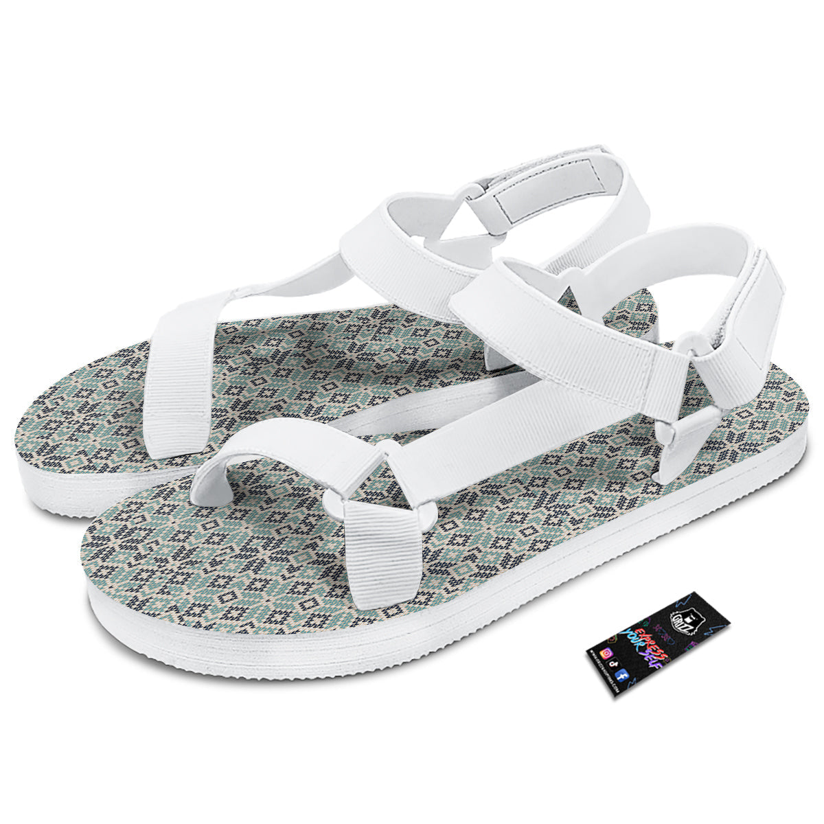 Knitted Snow Print Pattern White Open Toe Sandals-grizzshop