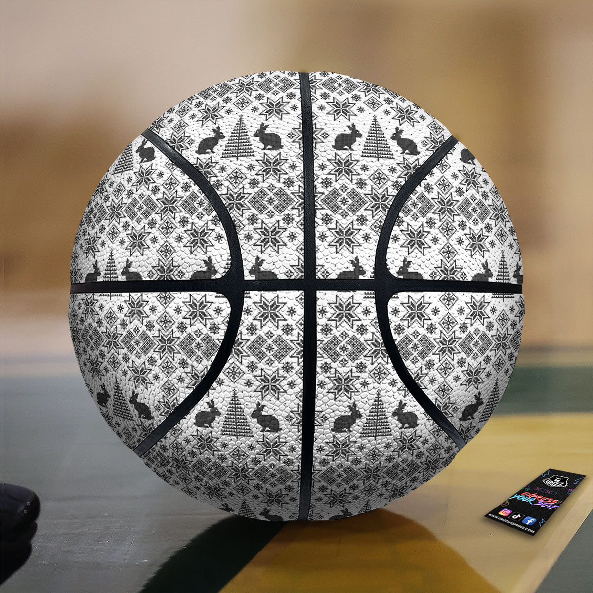 Knitted Snow Rabbit Print Pattern Basketball-grizzshop