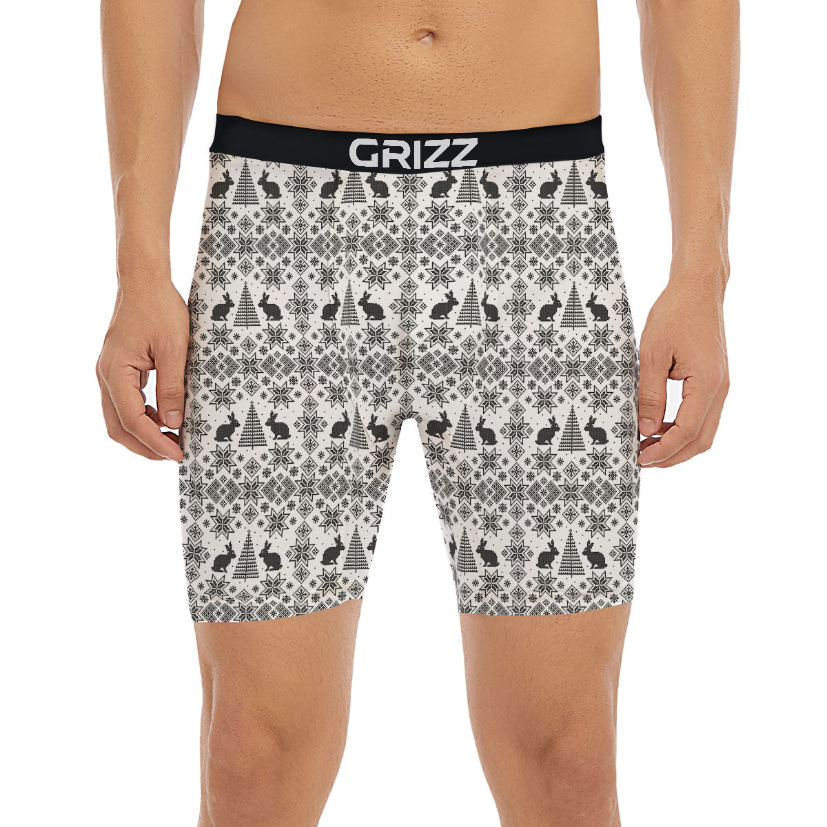 Knitted Snow Rabbit Print Pattern Boxer Briefs-grizzshop