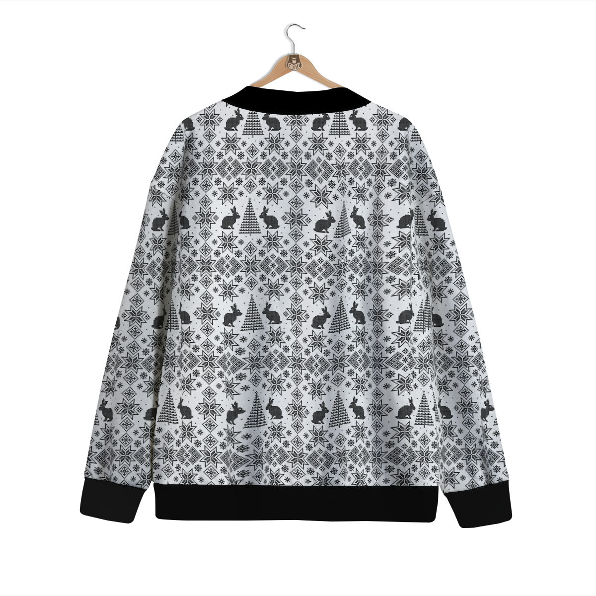 Knitted Snow Rabbit Print Pattern Cardigan-grizzshop