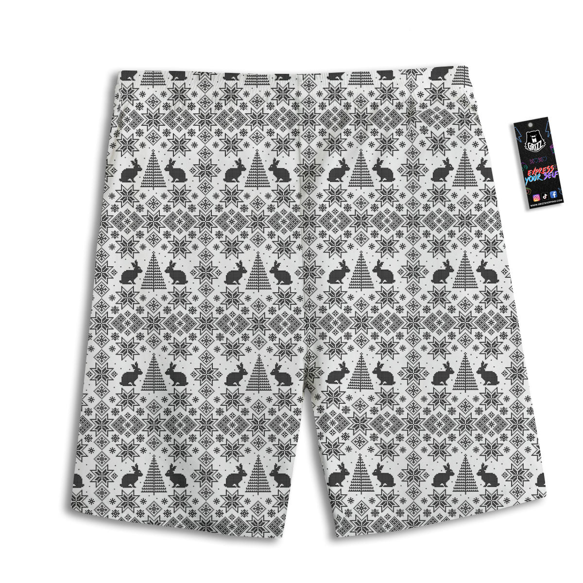 Knitted Snow Rabbit Print Pattern Men's Athletic Shorts