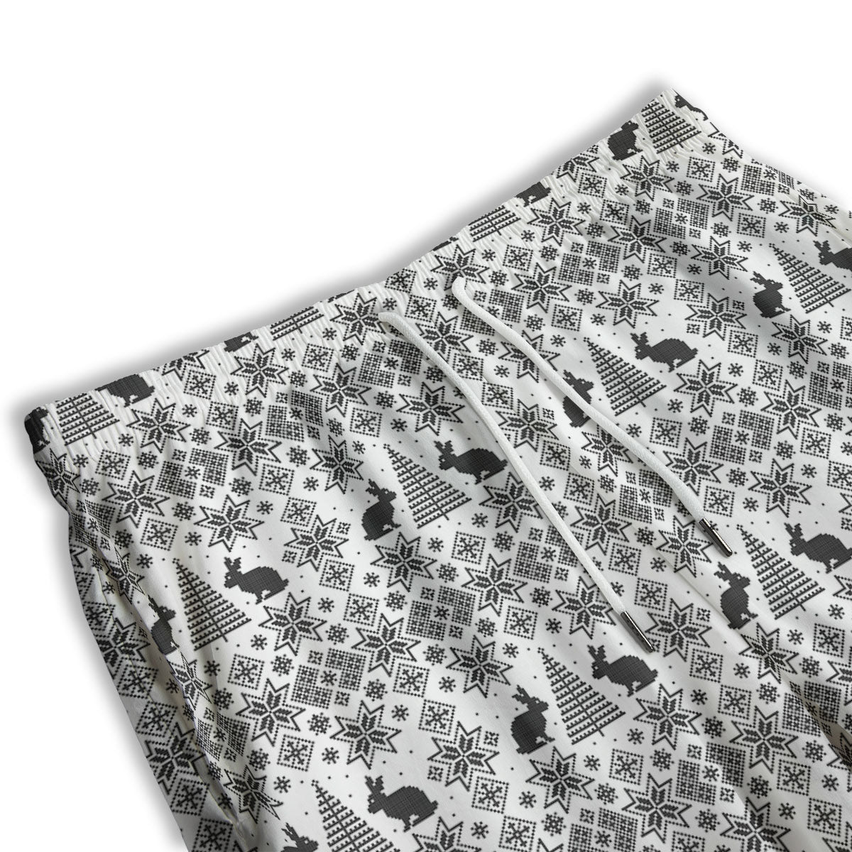 Knitted Snow Rabbit Print Pattern Men's Athletic Shorts