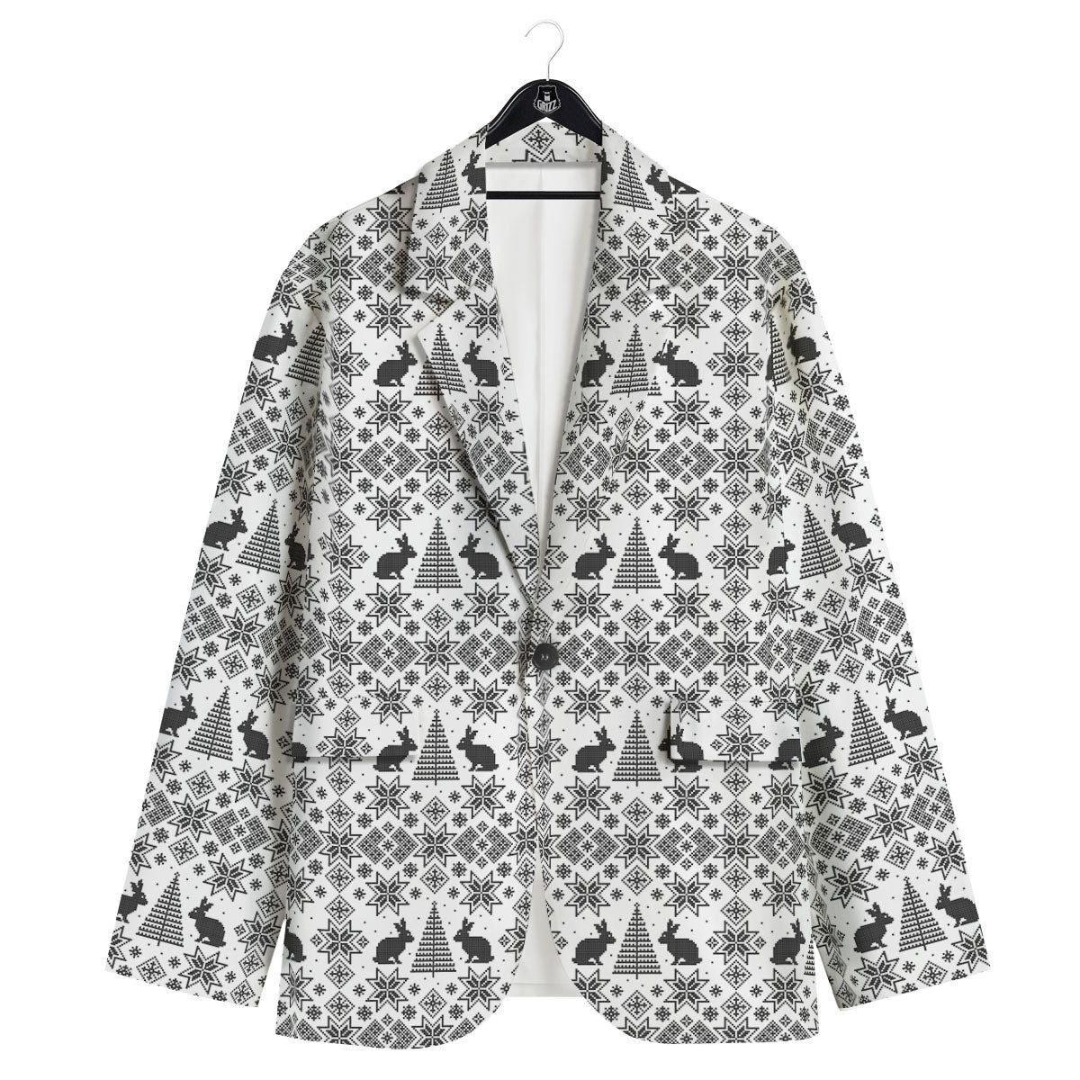 Knitted Snow Rabbit Print Pattern Men's Sport Coat-grizzshop
