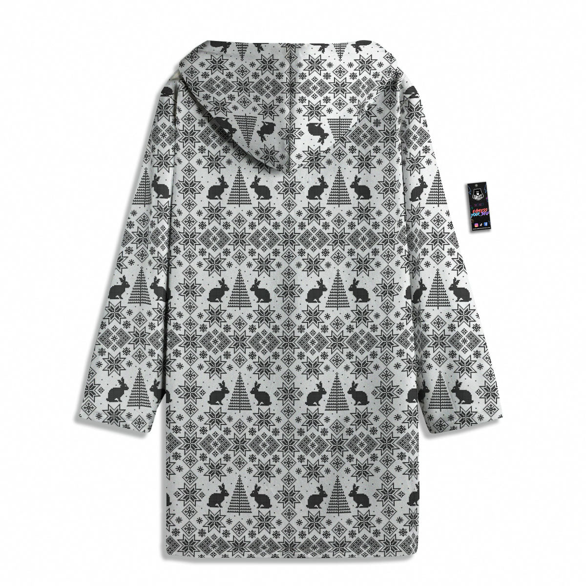 Knitted Snow Rabbit Print Pattern Men's Windbreaker Jacket-grizzshop