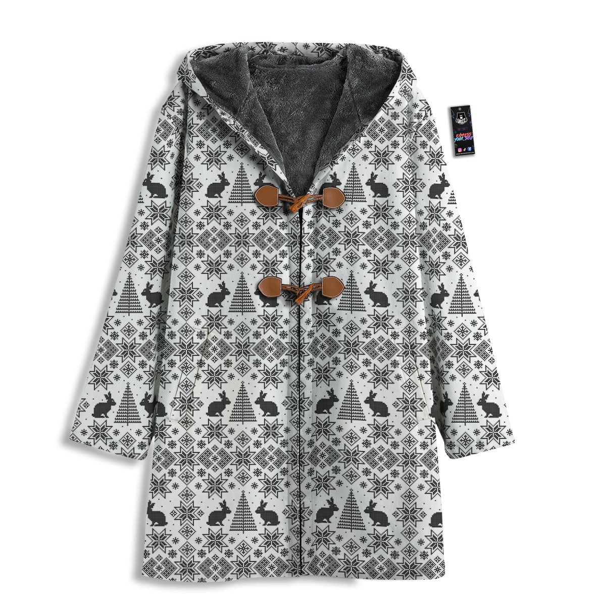 Knitted Snow Rabbit Print Pattern Men's Windbreaker Jacket-grizzshop