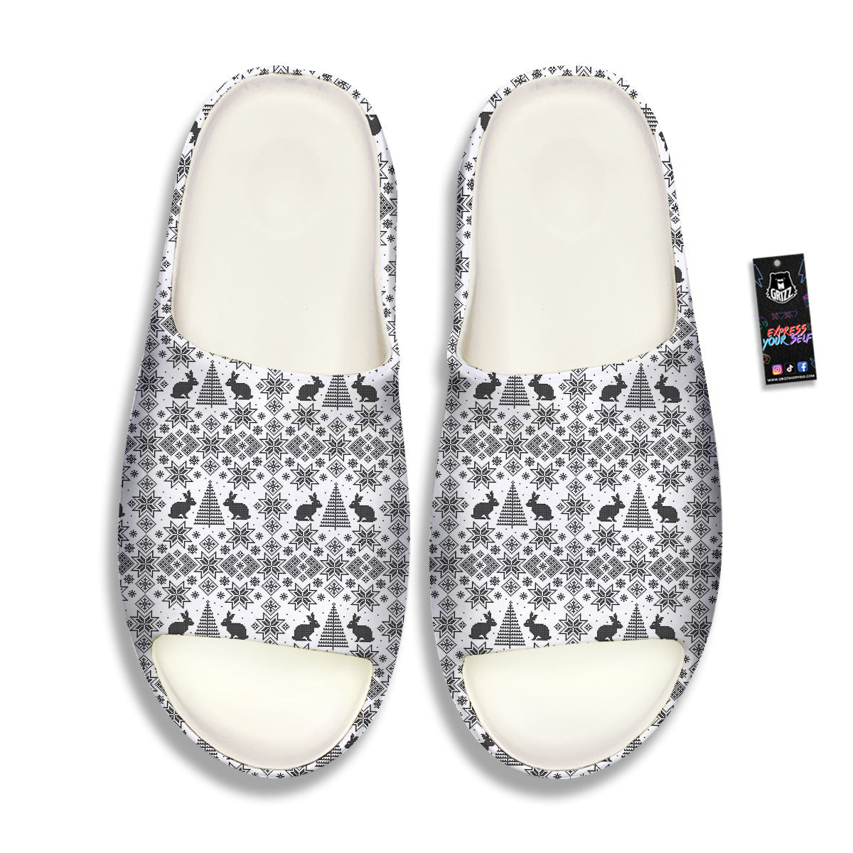 Knitted Snow Rabbit Print Pattern Sandals-grizzshop