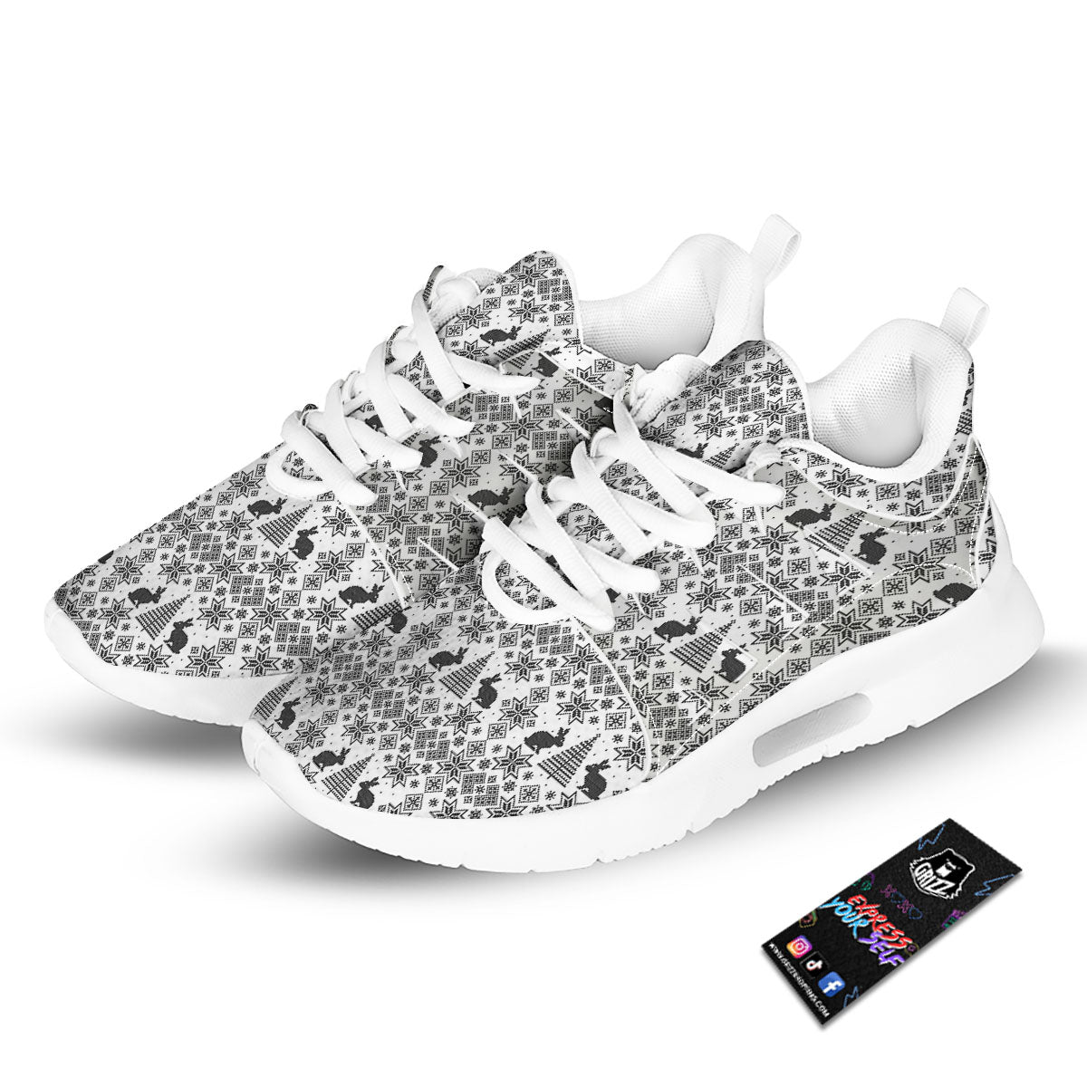 Knitted Snow Rabbit Print Pattern Tennis Shoes-grizzshop