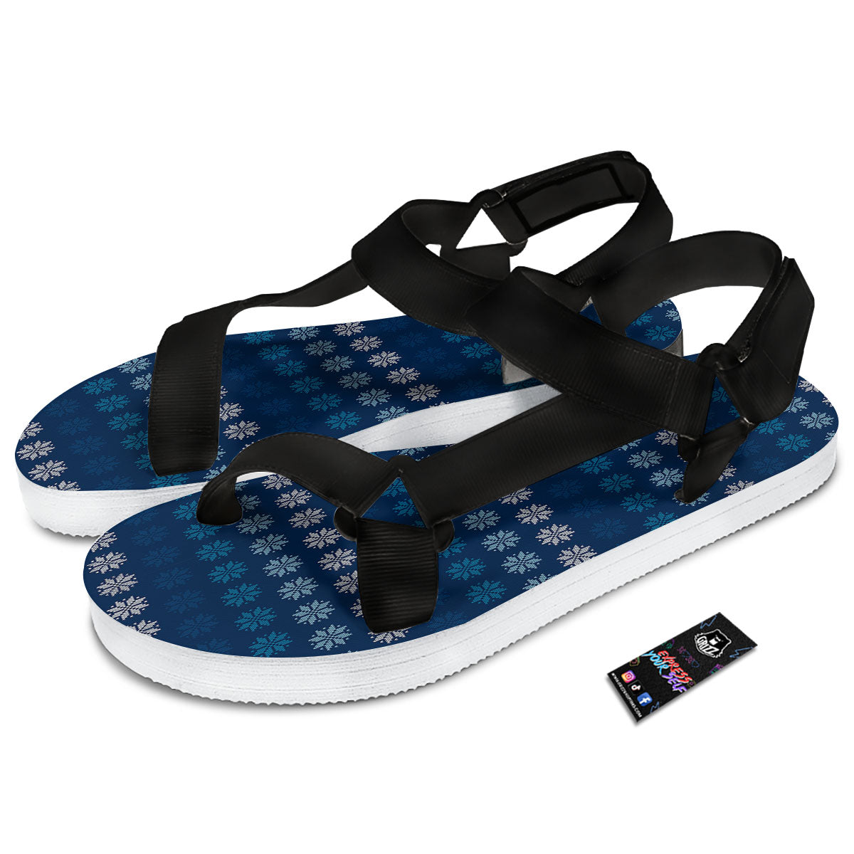 Knitted Snowflakes Print Pattern Black Open Toe Sandals-grizzshop