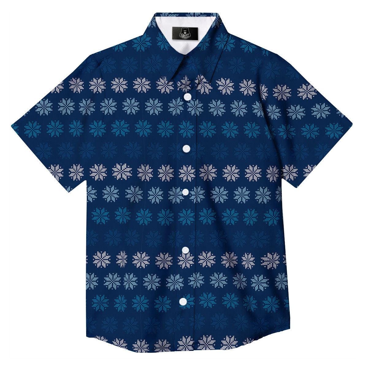 Knitted Snowflakes Print Pattern Button Up Shirt-grizzshop