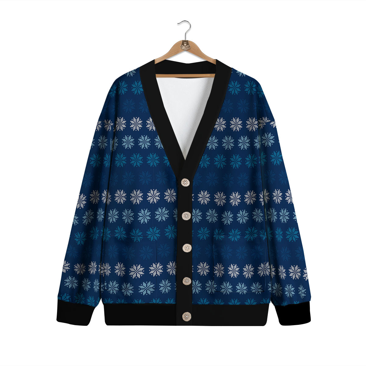 Knitted Snowflakes Print Pattern Cardigan-grizzshop