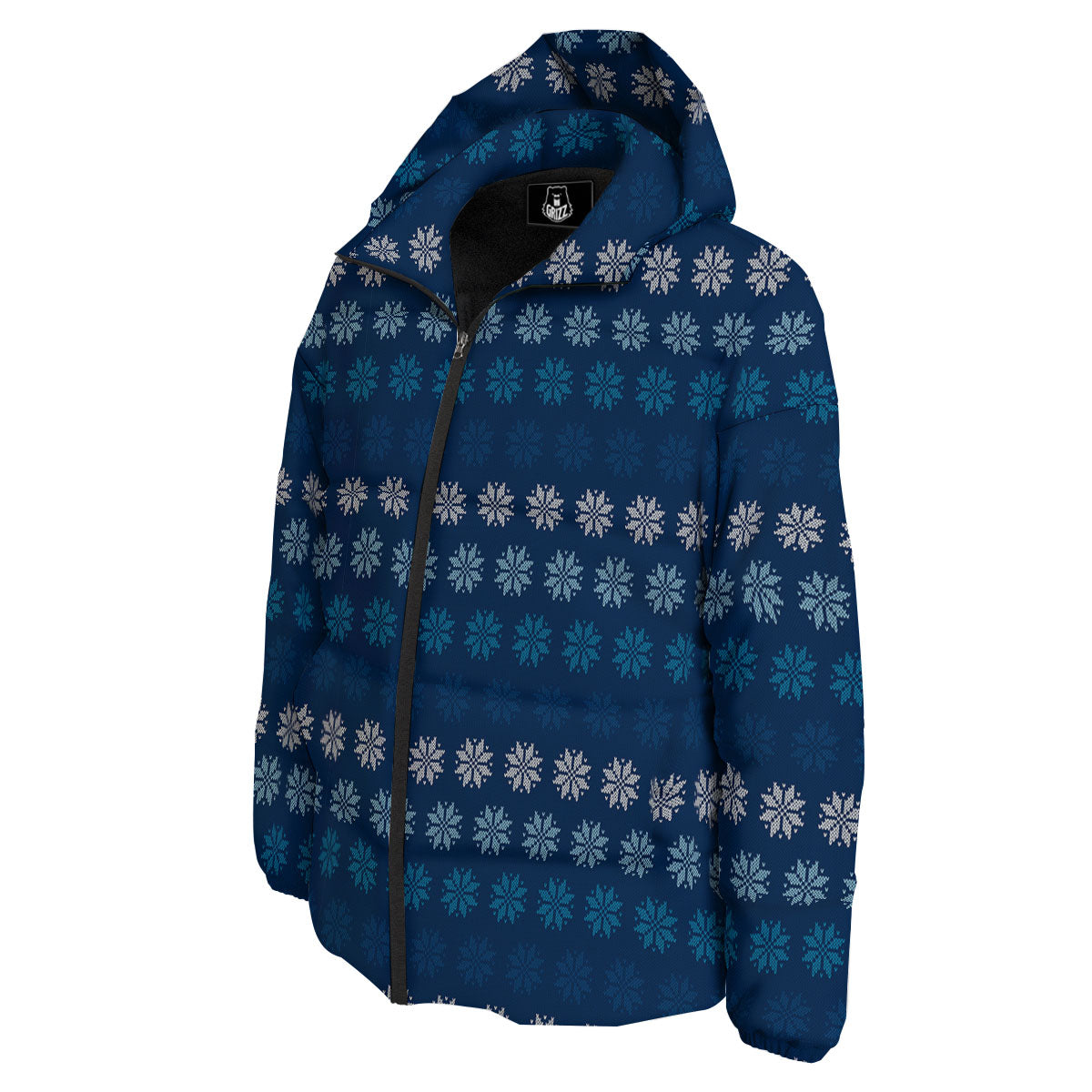 Knitted Snowflakes Print Pattern Down Jacket-grizzshop
