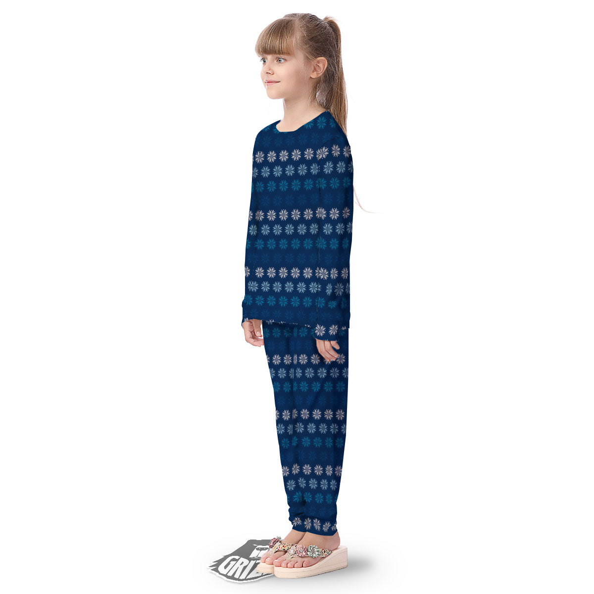 Knitted Snowflakes Print Pattern Kid's Pajamas-grizzshop