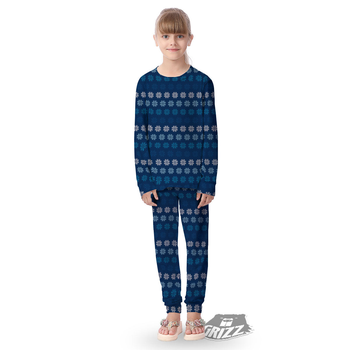 Knitted Snowflakes Print Pattern Kid's Pajamas-grizzshop