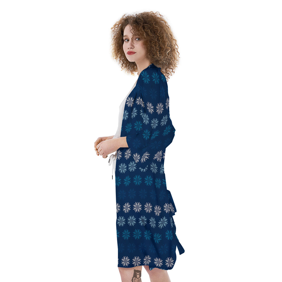 Knitted Snowflakes Print Pattern Kimono-grizzshop