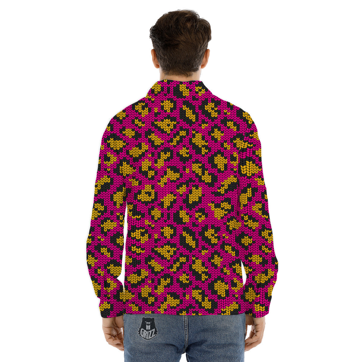 Knitted Snowflakes Print Pattern Men's Dress Shirts-grizzshop
