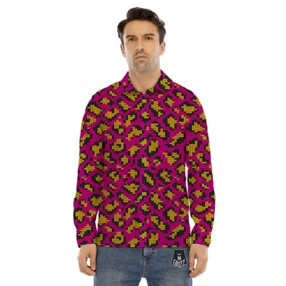 Knitted Snowflakes Print Pattern Men's Dress Shirts-grizzshop