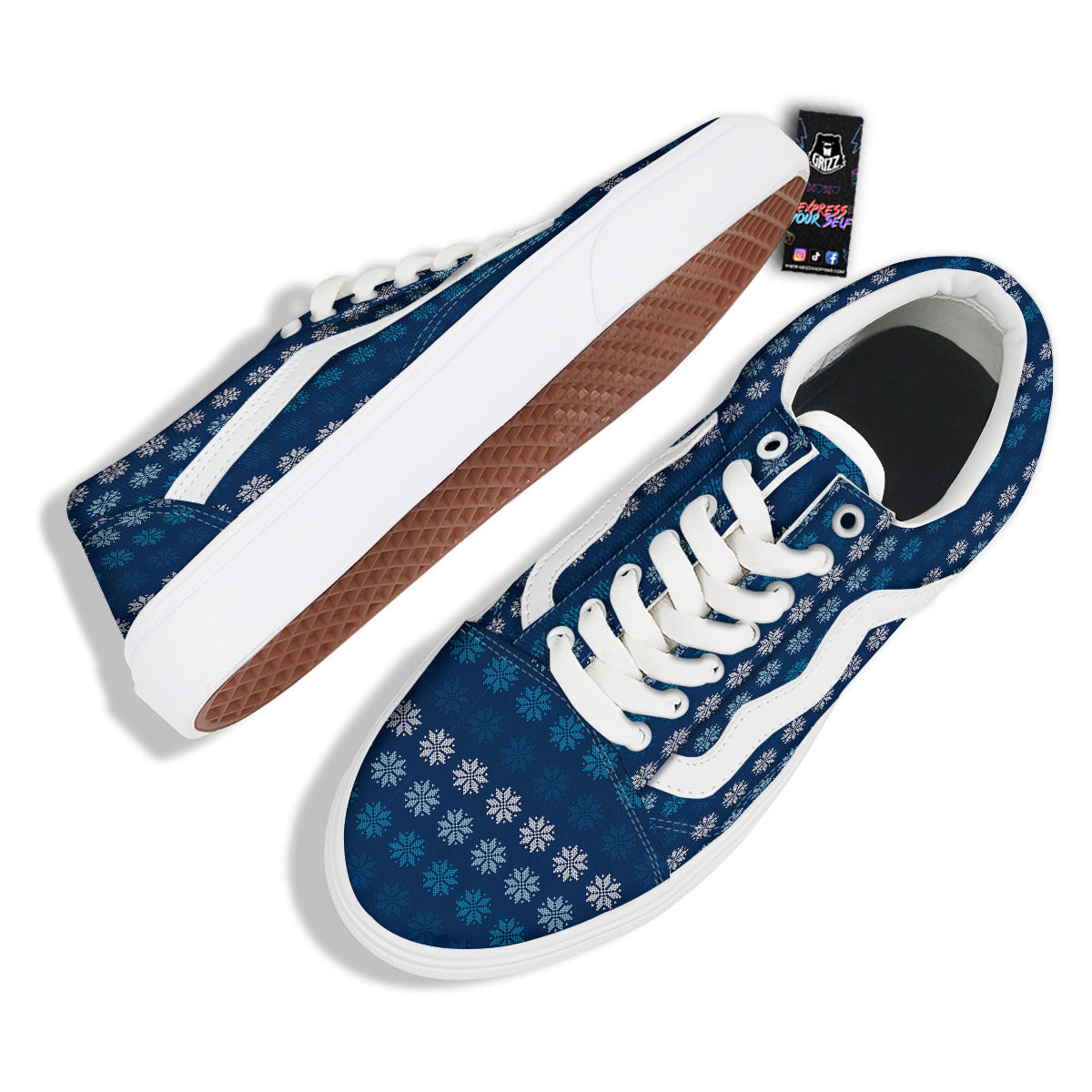 Knitted Snowflakes Print Pattern Skate Shoes-grizzshop